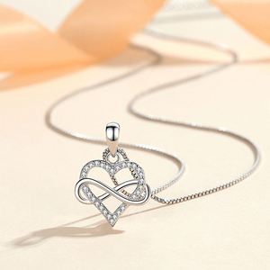 Nouveauté SPJ, collier avec pendentif en forme de cœur infini en argent sterling rhodié S925, zircon cubique, bijoux fins minimalistes pour mariage - Product Image 5