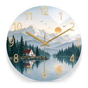 Orologio da Parete in Vetro <span class=keywords><strong>di</strong></span> Lusso Personalizzato con Stampa Artistica <span class=keywords><strong>di</strong></span> Paesaggi Naturali per Chalet e Arredamento d'Interni Ispirato alla Natura - Product Image 1