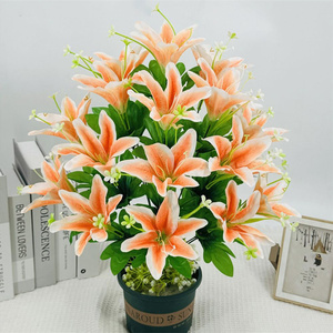 شجيرة زهور زنبق حريرية مزيفة بسعر رخيص 18 رأس مجموعة زنابق صناعية للمقبرة - Product Image 5