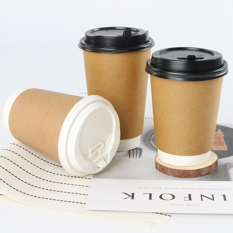 Custom Printed Logo Disposable Recycle 6oz 8oz 9oz 10oz 14 Oz 16oz Double Wall Hot Stamping Coffee Paper Cups With Lid