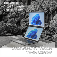 Nouvel ordinateur portable Yoga 2025 avec double écran tactile 14,1''+14,1'', métal, Intel Celeron N100, Windows 11 Pro, pour les affaires, le bureau, l'éducation, IPS, 360° Flip