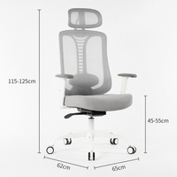 Chaise de bureau ergonomique à dossier haut en maille, prête à être expédiée, faible MOQ, avec appui-tête réglable, accoudoirs et soutien lombaire, pivotante