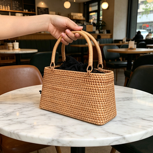 Bolso de Mano de Ratán Marrón Hecho a Mano, Tejido con Paja, Estilo Retro, para Playa, Viajes, Moda, Bolso de Mensajero para Mujer - Product Image 3