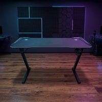 Bureau de jeu RGB noir avec porte-gobelet et support pour casque, table de travail robuste pour PC, vente en gros directe d'usine