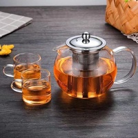 Théière en verre borosilicate résistante à la chaleur avec filtre en acier inoxydable, vente en gros d'usine, ensemble théière et bouilloire en verre