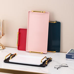 Plateau rectangulaire de style européen de luxe poignée plateau de tasse à thé domestique salon de beauté plat de plaque commerciale avec motif de plante - Product Image 2