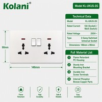 Kolani UK Enchufe de Pared Doble Universal con Interruptor e Indicador de Neón 13A 250V, Enchufe de Alimentación Controlado de Doble Puerto de PC Blanco