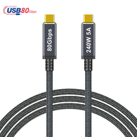 Kabel USB4 Bersertifikasi USB-IF Transfer Data 80Gbps Pengisian Cepat 240W 5A Jalinan Nilon 1m 2m Mendukung 16K@60Hz Kabel USB 4