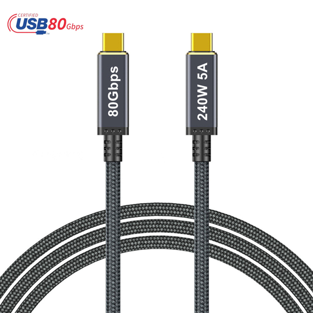 USB-IF Certified USB4 Cable 80Gbps Data Transfer 240W 5A Fast Charging Nylon Braided 1m 2m Supports 16K@60Hz USB 4 Cables
