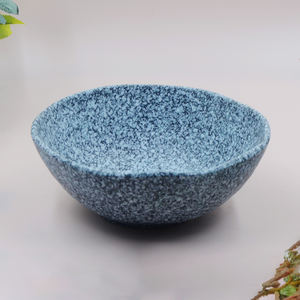 「3ブルー/パープル/グリーン反応バブル釉薬ドット15オンス容量マイクロ波オーブン中古セラミックサラダボウルのセット」 - Product Image 1