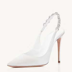 Sandales à talons hauts pour femmes, grande taille 45, été, bout pointu, chaîne en strass, bride arrière, talon aiguille, slingback, pour pieds larges - Product Image 1