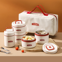 Lot de boîtes à bento en acier inoxydable PP avec sac, imprimées par transfert thermique couleur, pour micro-ondes, vente en gros, sous licence de marque