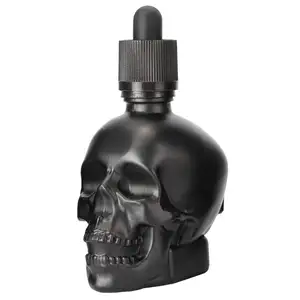 A prova di luce 30ml 60ml 120ml Matte Black A Forma di Teschio Contagocce Viso Bottiglia di Olio di Vetro Del Cranio Del Corpo bottiglia di olio All'ingrosso