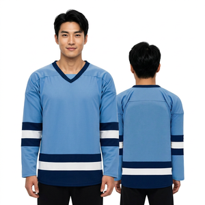 Jersey Ligero de Hockey sobre Hielo para Hombre, Antibacterial, con Estampado Frontal, 100% Poliéster, Cuello en V, Mangas Largas, Nombre del Equipo Personalizado, Servicio OEM - Product Image 1