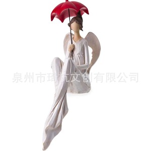 Figura de Ángel Guardián de Resina, Decoración para Jardín Exterior, Adorno para Balcón Interior, Soporte para Flores, con Sombrilla Roja, Postura Sentada - Product Image 5