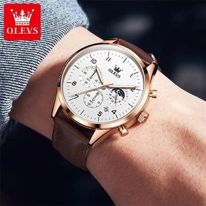2882 Three Small Dials Genuine Leather Watchband Quartz Business Watch Round Shape Chronograph <b>Calendar</b> Men Wrist Watches - Product Image 2