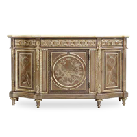 Luxe français Antique quatre portes tiroir feuille d'or doré sculpté peinture à la main buffet salon Console Table Buffet armoire