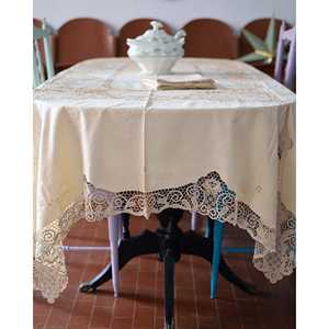 Mantel de Lino Color Marfil para Bodas, Diseño Rectangular con Encaje Burano Renacentista a Rayas, para Comedores de Hoteles, Uso Profesional, Marca Pietrochianese - Product Image 5