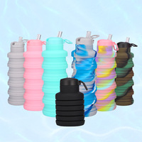 Bouteille d'eau portable en silicone de qualité alimentaire 500 ml avec paille, pour voyage, extérieur, sport, pliable, avec logo personnalisé