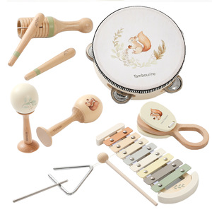Ensemble d'instruments de musique en bois en gros pour l'éducation précoce, jouet apaisant avec piano 8 octaves, tambourin et hochet, jouets musicaux - Product Image 1