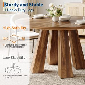 Table à manger ronde SENYU en noyer de 47 pouces avec 4 pieds inclinés robustes, base en bois géométrique pour 4 à 6 personnes. - Product Image 6