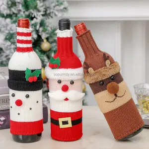 Hot Sell Kerst Feestelijke Handgemaakte Gebreide Wijn Zachte Fles Hoezen Schattige Sneeuwpop Eland Kerstman Decoratie Cadeau Herbruikbaar