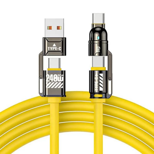 240W 6A Fast Charging Braid TPE/NYLON 4-in-1 Type-C USB Data Cable LED Flowing Light Pure Copper Conductor for Computer