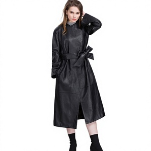 Winter Women's Long 2027 Latest Design Fashionable High Street Style Coats Real <b>Leather</b> <b>Jackets</b> Coats With Belt - Product Image 1