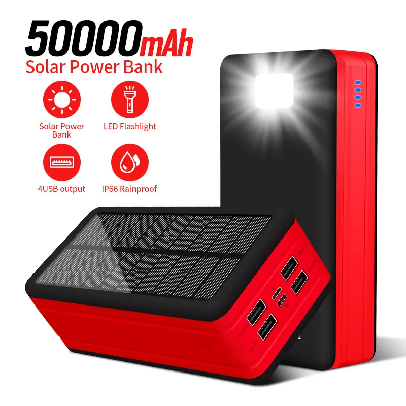 PSOOO 20000mAh 30000mAh 50000mAh Chargeur solaire portable IP66 Banque d'énergie solaire étanche
