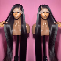 Wig rambut Vietnam lurus 13x6, wig rambut India Remy Virgin lurus alami, wig tanpa lem dengan lace depan transparan HD penuh
