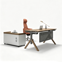 Bureau de direction moderne de luxe pour PDG, table de patron en forme de L avec armoire, tiroirs et rangements, ensemble de meubles