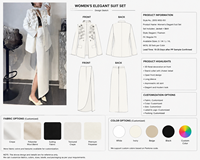 Costume de blazer pour femme personnalisé avec appliques florales, ensemble 2 pièces, pantalon large blanc élégant / jupe fendue, tenue de travail formelle