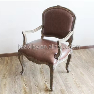 French Country Style Vintage Furniture Chaise Lounge Brown Leather <strong>Hand</strong> Carved Cafe <strong>Chairs</strong>,baroque Dining Armrest <strong>Chair</strong> - Product Image 2