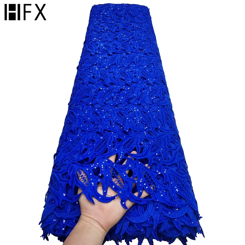 HFX 핫 최신 로얄 블루 나이지리아 자수 코드 레이스 패브릭 아프리카 Guipure 레이스 장식 조각