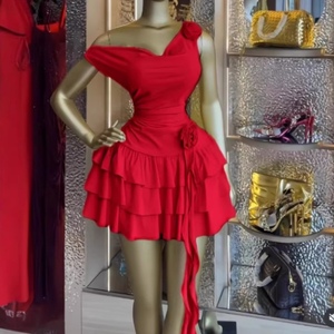 Abito Mini da Donna Monospalla con Fiori 3D e Balze a Strati, Vestito da Festa Aderente con Laccetti Posteriori Sehe Fashion - Product Image 3