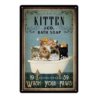 Plaque en métal décorative vintage « Chat dans la salle de bain : Lavez vos pattes » 20*30 cm pour décoration murale de la maison