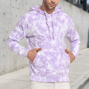 <b>Men's</b> Tie Dye <b>Purple</b> <b>Hoodie</b> Casual Pullover Sweatshirt With Kangaroo Pocket And Drawstring - Product Image 4