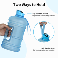 Bouteilles d'eau motivantes 2L en plastique pour le sport, sans BPA, avec paille et poignée