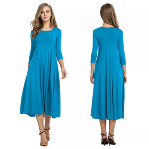 Abito in raso con scollo personalizzato all'ingrosso per le donne nuovo elegante vestito Casual lungo grande orlo primavera manica lunga tinta tinta tinta unita - Product Image 5