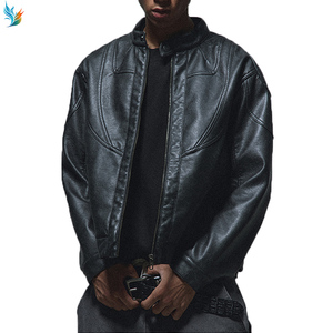 Veste en cuir de moto personnalisée pour hommes <span class=keywords><strong>Domaine</strong></span> noir Veste en cuir épais courte décontractée pour hommes chaude et épaissie - Product Image 2