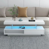 Table basse lisse avec bande lumineuse LED, grand espace de rangement à l'avant et à l'arrière des quatre tiroirs
