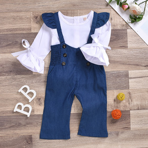 Nouveaux ensembles de vêtements pour enfants tendance, ensembles de vêtements pour filles d'été, t-shirt à manches longues décontracté + pantalon à bretelles, 2 pièces, ensembles de vêtements pour filles - Product Image 2