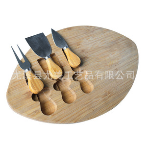 Oval Bamboo Cheeseboard <b>Set</b>, Portable Cheeseboard <b>Set</b>, Steak Pizza Tray, Baking Cake <b>Knife</b> and Fork - Product Image 5