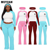 Ensemble personnalisable 2 pièces pour femme : T-shirt raglan à manches longues, pantalon évasé et bandeau – Coton et élasthanne, idéal pour la détente, été 2026, nouveau, doux et confortable