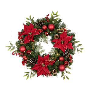 Couronne de Noël personnalisée pour la décoration de la maison, fleurs artificielles, cônes de pin naturels, fruits rouges - Product Image 1