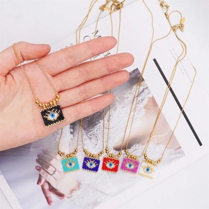 New Chuỗi Vàng Hạt Có Thể Điều Chỉnh Handmade May Mắn Mắt Nụ Cười Khuôn Mặt Quyến Rũ Miyuki Hạt Boho Mùa Hè Bãi Biển Mặt Dây Chuyền Vòng Cổ Cho Phụ Nữ Người Đàn Ông - Product Image 3