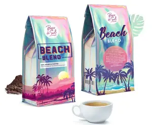 Saco de café com fundo plano para café, saco de café reforçado com estampa lateral personalizada reciclável, folha de alumínio 100g 300g 500g 1kg para bebidas