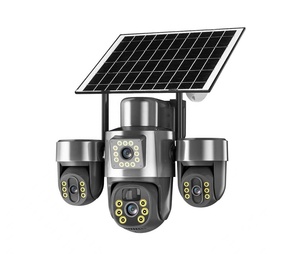 كاميرا V380pro ثلاثية العدسات وثلاثية الشاشات مع خاصية التحريك والإمالة والتكبير، بدقة 15 ميجابكسل، تعمل بالطاقة الشمسية وشبكة الواي فاي و4G مع بطاقة SIM، كاميرا أمان لاسلكية منزلية تعمل بالطاقة الشمسية - Product Image 1