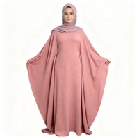 Kaftan chauve-souris rose poudré pour femme, vêtement modeste monochrome, tenue islamique musulmane, longueur ras du sol, couvrance intégrale