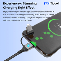 Cable de Carga Multifuncional 4 en 1 Miccell, USB-C a USB-C, Cable USB-C con Efecto de Luz LED Trenzado para iPhone y Android, Carga y Sincronización de Datos